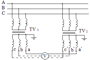 三相電壓互感器低壓側(cè)試驗接線接線圖