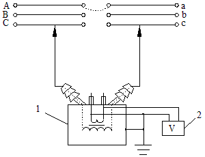 單相電壓互感器測定高壓側(cè)的相位接線圖